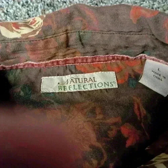 NATURAL REFLECTION fall Rich Brown Suede Floral long sleeve Button Down shirt - Picture 4 of 7